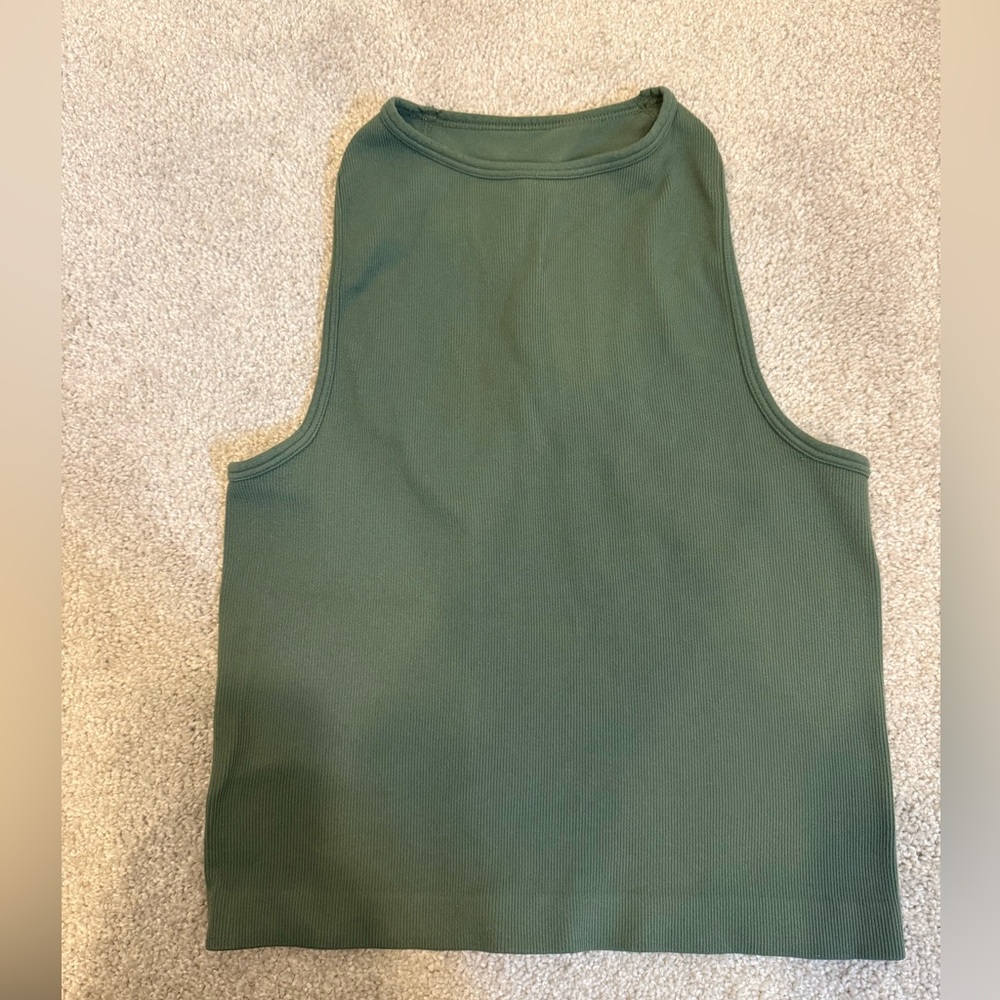 Free People Olive Green Ribbed High-Neck Tank